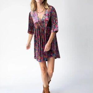 NATURAL LIFE Colorful Floral V-Neck Mini Dress with tags never worn